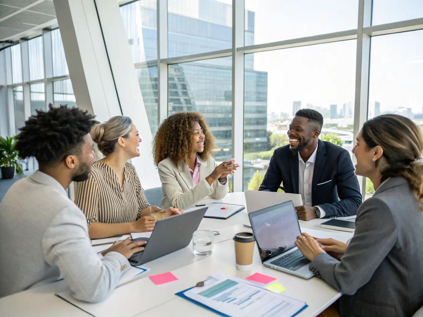 A diverse group of attendees watching a webinar on sustainable manufacturing practices, with a presenter sharing insights on eco-friendly materials and processes.
